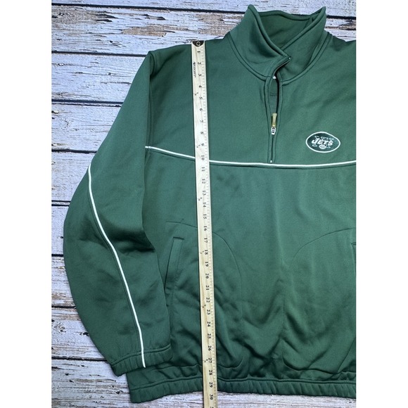 New York Jets NFL Reebok 1/4 Zip Up Green Pullover Sweatshirt Men's XL Back Logo - Picture 4 of 9